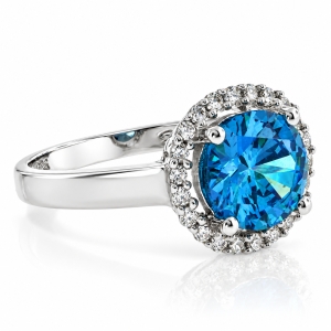 Solitaire With Accents Blue Topaz Silver Ring