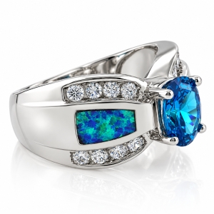 Opal with Blue Topaz Silver Ring