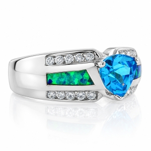 Trillion Cut Blue Topaz Blue Opal Sterling Silver Ring
