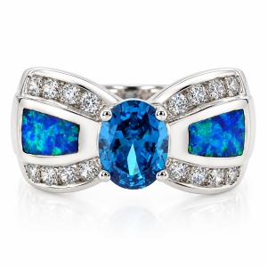 Opal with Blue Topaz Silver Ring