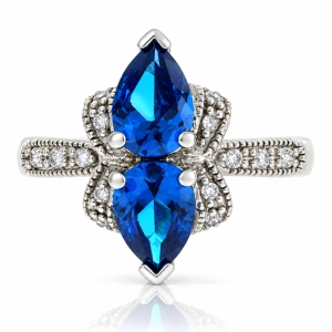 Blue Topaz Silver Ring Pear Cut