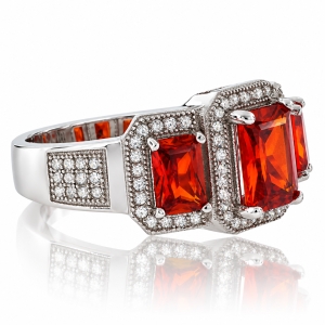 Beautiful 3 Stone Fire Cherry Opal Sterling Silver Ring