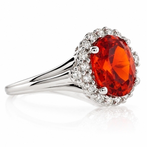 Oval Cut Mexican Fire Cherry Opal Silver Ring