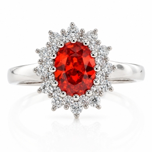 Beautiful Oval Cut Fire Cherry Opal Silver Ring