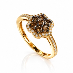 0.70 CTW 14K Yellow Gold Chocolate and White Diamonds Flower Ring