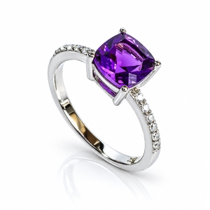 Princess Cut Amethyst Engagement Silver Solitaire Ring