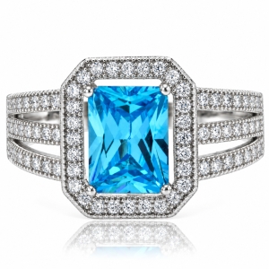 Emerald Cut Blue Topaz Sterling Silver Ring