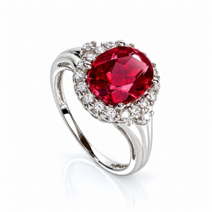 Oval Cut Ruby Silver Fashion Ring