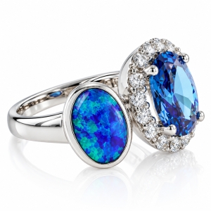 Oval Cut Blue Topaz with Australian Opal Ring