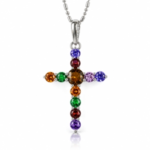Mixed Gemstones Sterling Silver Cross Pendant