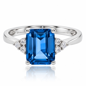 Emerald Cut Swiss Blue Topaz 925 Silver Ring