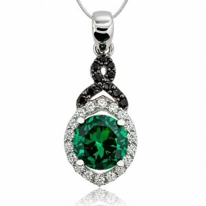 Precious Round Cut Emerald Pendant With Simulated Diamonds
