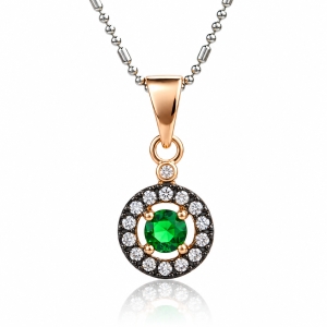 14K Rose Gold Plated Emerald Sterling Silver Pendant