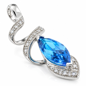 Blue Topaz Silver Pendant Marquise Cut