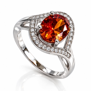 Oval Cut Mexican Fire Cherry Opal Silver Ring 9 mm x 7 mm