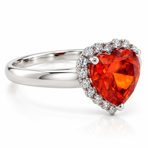 Heart Shape Mexican Fire Cherry Opal Silver Ring