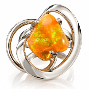 Genuine Mexican Fire Opal Silver Ring 7 carat