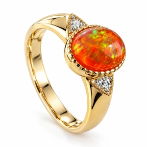 14K Gold Plated Quality Fire Opal Silver Ring