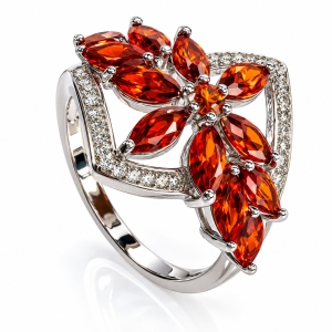 Flower Fire Cherry Opal .925 Sterling Silver Ring