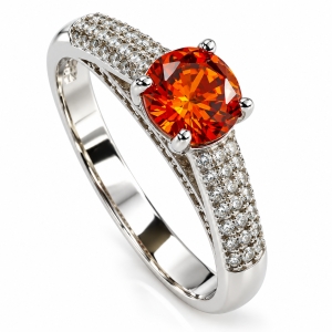 Round Fire Opal and Diamond Halo Micropavé Ring