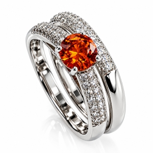 Round Fire Opal and Diamond Halo Micropavé Ring