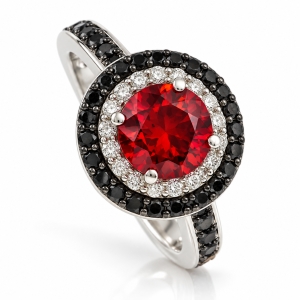 Beautiful Round Cut Fire Opal Ring With Simulated Diamonds