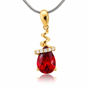 Drop Shape Fire Opal Yellow Gold Plated Sterling Silver Pendant