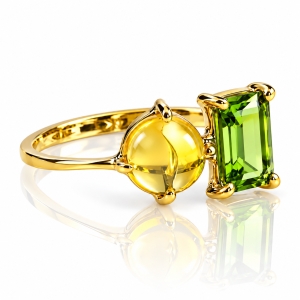 Natural High Quality Mexican Fire Jelly Opal Peridot 14K Gold Ring