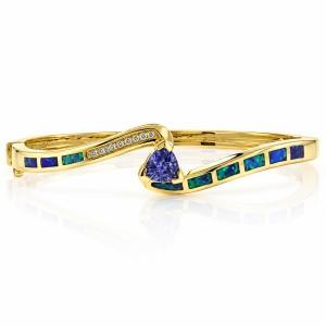 Blue Opal and Tanzanite Bangle in 925 Sterling Silver