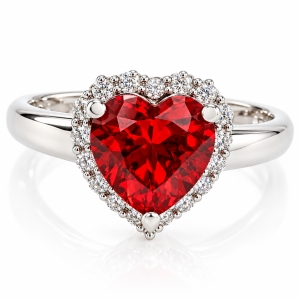 Heart Shape Mexican Fire Cherry Opal Silver Ring