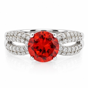 Fire Opal Round Cut Sterling Silver 925 Ring