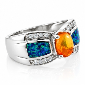 Mexican Genuine Fire Opal Silver Ring