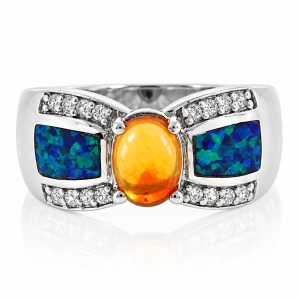 Mexican Genuine Fire Opal Silver Ring
