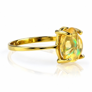 Genuine Mexican Opal Natural Polished Cabuchon 14K Solid Gold Ring