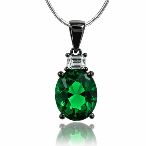 Beautiful Oxidized Silver and Oval cut Emerald Pendant
