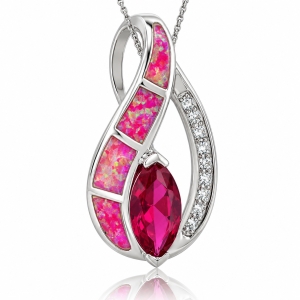 Pink Opal Pendant with Ruby