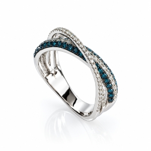 0.66 CTW 14K White Gold Blue and White Diamonds Cross Ring
