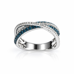 0.66 CTW 14K White Gold Blue and White Diamonds Cross Ring