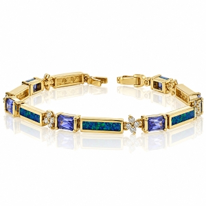 Opal Bracelet in Sterling Silver with Tanzanite
