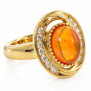 14K Gold Plated Quality Fire Opal Silver Ring