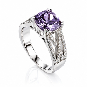 Micro Pave Amethyst .925 Sterling Silver Ring