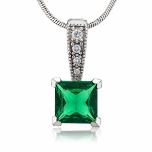 Green Emerald Charm Sterling Silver Pendant