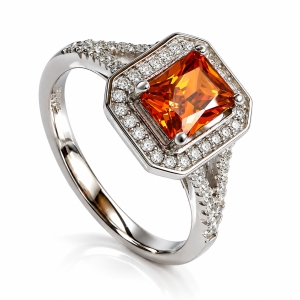 Emerald Cut Mexican Fire Cherry Opal Silver Ring 7 mm x 5 mm