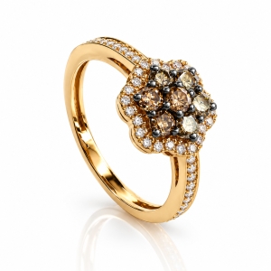0.70 CTW 14K Yellow Gold Chocolate and White Diamonds Flower Ring