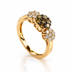 0.75 CTW 14K Yellow Gold Chocolate and White Diamonds 3 Flower Ring