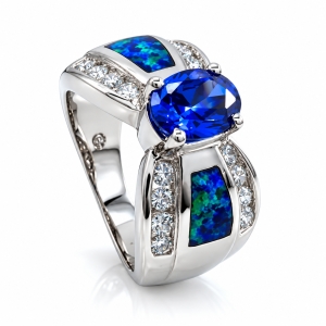 Opal with Tanzanite Silver Ring
