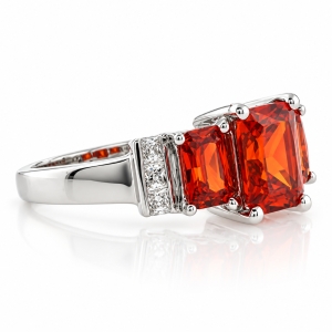 3 Stone Mexican Fire Cherry Opal Silver Ring