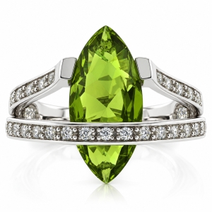 Marquise Cut Peridot Silver Big Heavy Ring