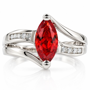 Silver Marquise Cut Fire Cherry Opal Ring