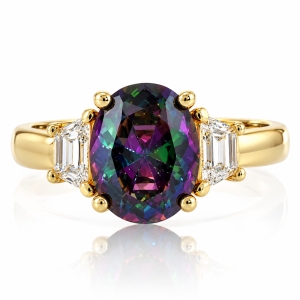 Oval Cut Mystic Topaz Silver Gold Plated Ring